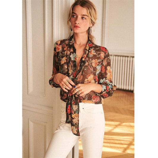 Blusa Romántica Floral Estilo Retro Francés