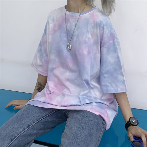 Camiseta Tie Dye Suelta de Manga Corta