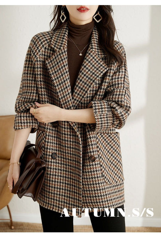 Abrigo de Lana Cuadros Houndstooth con Cuello Tipo Blazer para Mujer - Image 20