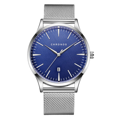 Reloj de Negocios Acero Inoxidable con Correa de Cuero y Calendario - Image 5
