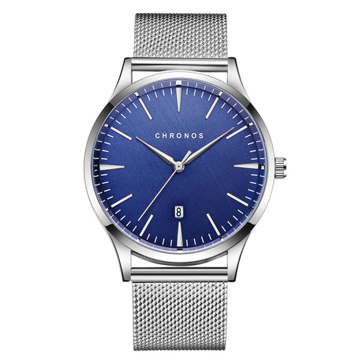 Reloj de Negocios Acero Inoxidable con Correa de Cuero y Calendario - Image 5