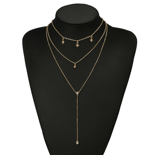 Collar Multicapas Luna y Estrellas Set Cadena para Suéter - Image 3