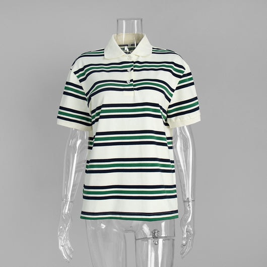 Polo Retro de Rayas Contraste - Camiseta Clásica de Manga Corta - Image 7