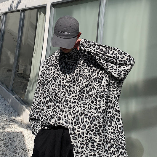 Chaqueta Camisa Suelta Solapa Ancha Estampado Leopardo Retro para Parejas - Image 4
