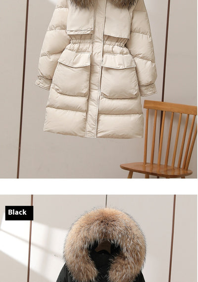 Abrigo de Pato Blanco con Cuello de Piel Acolchado Largo Invierno - Image 11