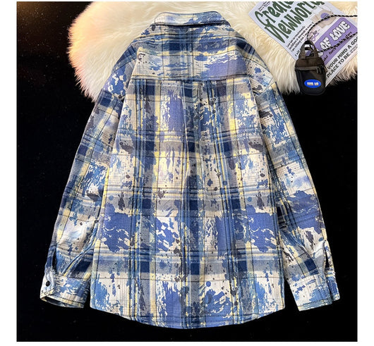 Camisa Holgada Cuadros Degradado con Estampado y Teñido - Image 22