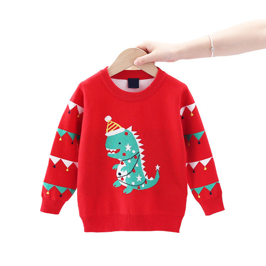 Suéter Navideño con Diseño de Dinosaurio Acolchado Doble