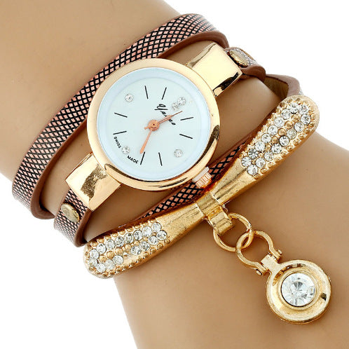 Reloj Pulsera Mujer Lujo Gnova Platinum con Brillantes y Correa PU Dorada