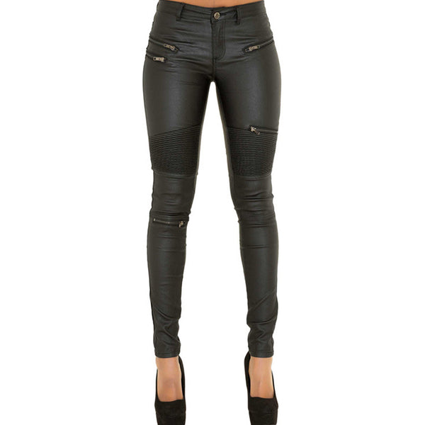 Pantalones de Cuero Sintético Tipo Motociclista Talla Grande con Costuras Reforzadas