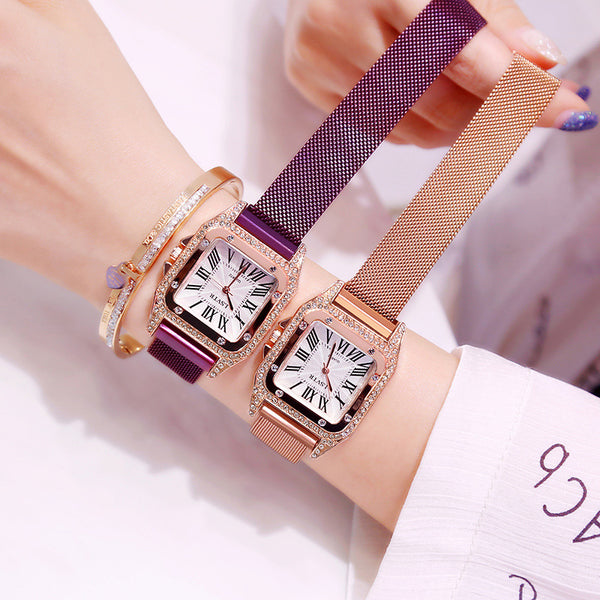 Reloj Cuadrado con Cristales Brillantes para Mujer