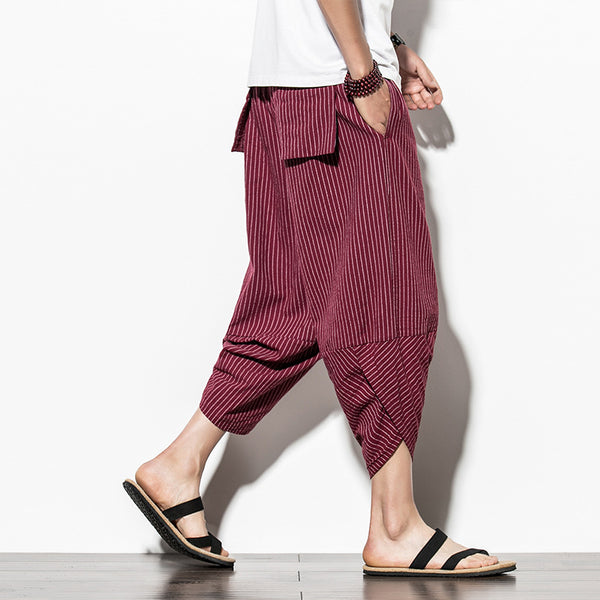 Pantalones Cortos de Lino Casual con Rayas Verticales para Hombre