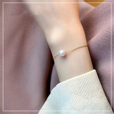 Pulsera de Perla Akoya Japonesa en Oro 18K Ajustable - Blanco Rosado Natural