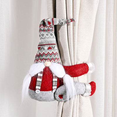 Christmas gnome curtain buckle with a red and white patterned hat, gray body, and long white beard. - Image 21