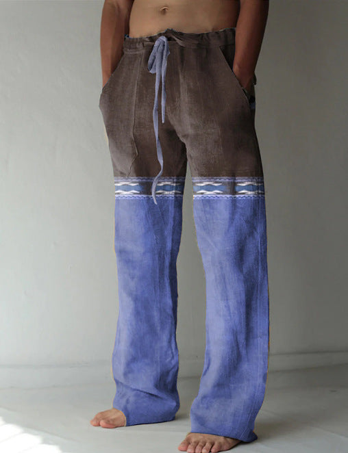 Pantalones Casuales Sueltos de Lino Estampado para Hombre - Image 16