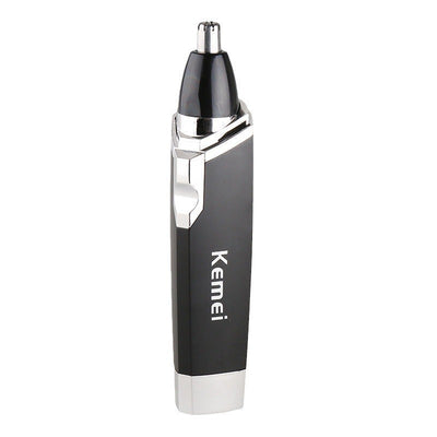 Black and silver Kemei KM-6512 dry battery electric nose hair trimmer with a sleek design. - Image 5