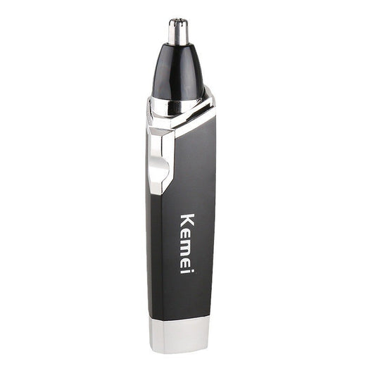 Black and silver Kemei KM-6512 dry battery electric nose hair trimmer with a sleek design. - Image 5