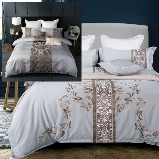 Juego de Cama Europeo de Algodón Satinado - 7 Piezas Premium