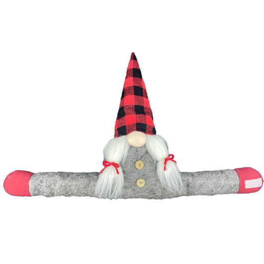 Santa Claus curtain buckle with a black and white buffalo plaid hat, white beard, and red body holding a blue curtain. - Image 20