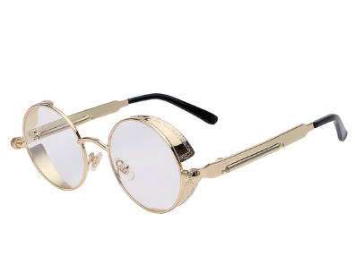Austin Powers vintage round metal frame sunglasses with clear lenses, gold frames, and black temple tips. - Image 13