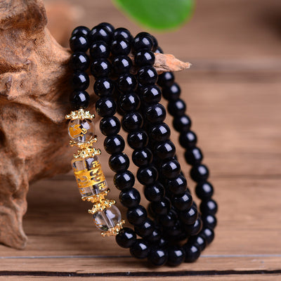 Pulsera de Cristal Obsidiana Blanca con Mantra de 6 Palabras y Los 12 Signos del Zodiaco - 4 Anillos - Image 5
