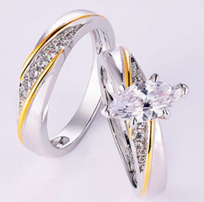 Juego de Anillos de Compromiso y Boda en Plata 925 con Zirconia Cúbica Corte Princesa