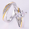 Conjunto de Anéis de Noivado e Casamento em Prata 925 com Zircônia Cúbica Corte Princesa