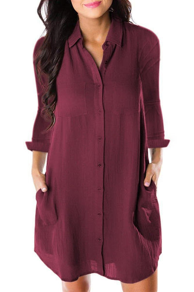 Vestido Camisero Holgado de Manga Larga con Bolsillos - Image 23