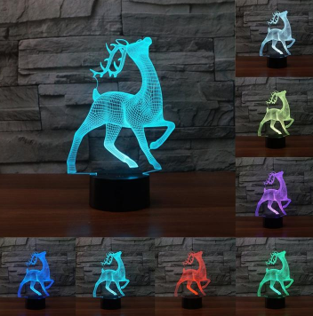 Lámpara 3D LED Ciervo con 7 Colores y Control Táctil