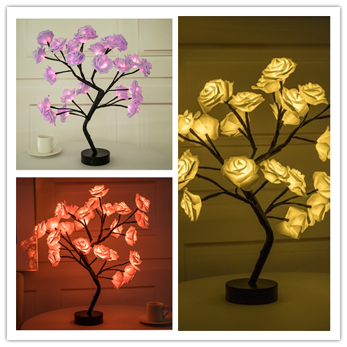 Lámpara LED Flor de Rosa con Árbol Bonsái - Luz Nocturna USB Recargable para Decoración - Image 20