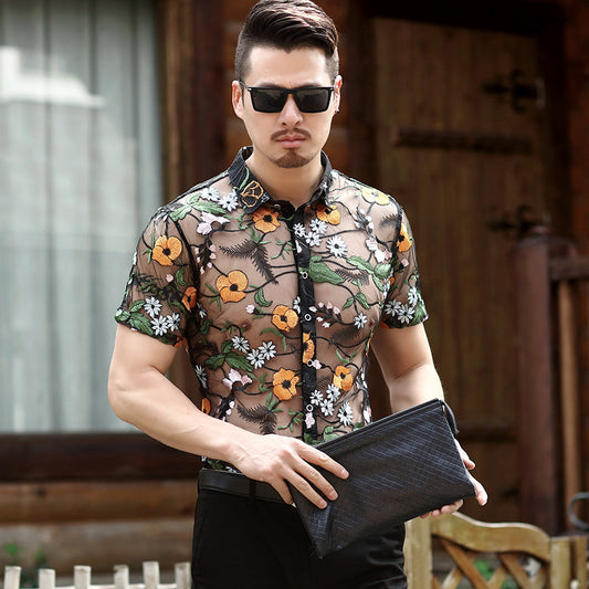 Camisa Transparente Floral Verano con Botones