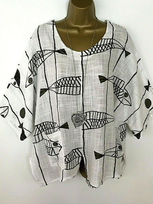 Camiseta de Algodón y Lino Estampada Multicolor - Image 11