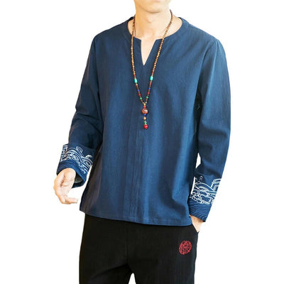 Camisa de Lino Bordada Manga Larga para Hombre