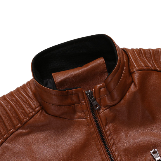 Chaqueta de Cuero para Motociclista con Cuello Tipo Stand