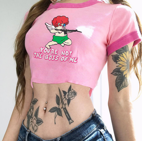 Playera Suelta Estampada de Manga Corta