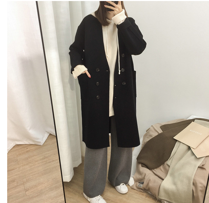 Cardigan Tejido Grueso Coreano Talla Grande - Abrigo Suelto Doble Botonadura para Otoño e Invierno - Image 4