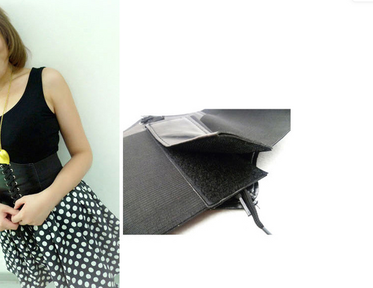 Red wide waist belt with a lace-up front design and elasticated sides, perfect for cinching the waist. - Image 8