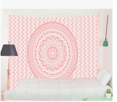 Black and white Indian Mandala tapestry wall hanging with intricate bohemian patterns, displayed in a bedroom. - Image 12
