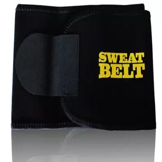 Black sweat waist belt with yellow 'SWEAT BELT' text and a hook-and-loop closure for adjustable fit. - Image 3