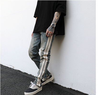 Pantalón Denim Retro Desgastado