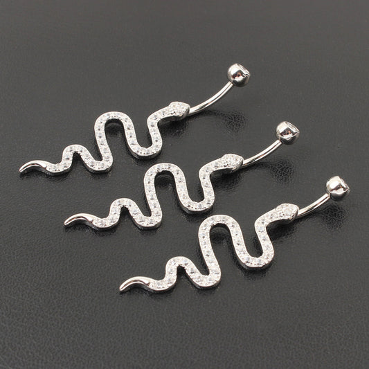 Piercing Ombligo Plata de Ley con Diseño de Serpiente y Circonita