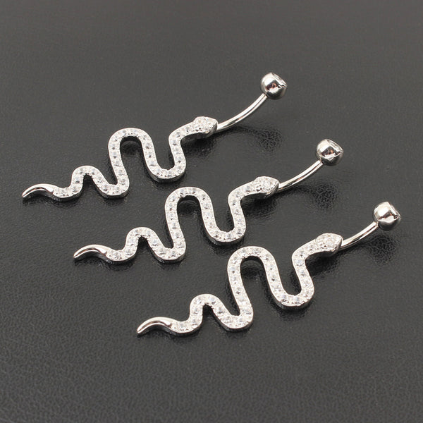 Piercing Ombligo Plata de Ley con Diseño de Serpiente y Circonita