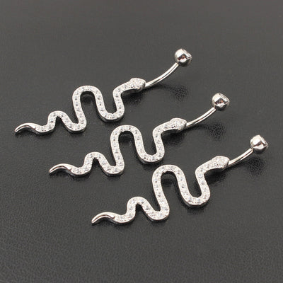 Piercing Ombligo Plata de Ley con Diseño de Serpiente y Circonita