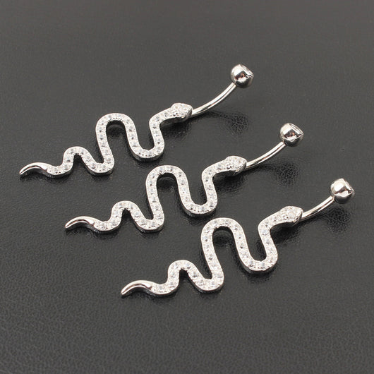 Piercing Ombligo Plata de Ley con Diseño de Serpiente y Circonita