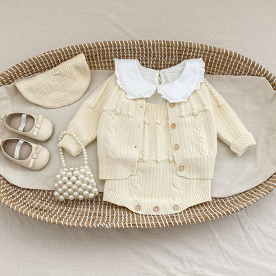 Conjunto de Dos Piezas: Enterizo Tejido con Bolas de Burbujas y Abrigo para Bebé Niña - Image 4