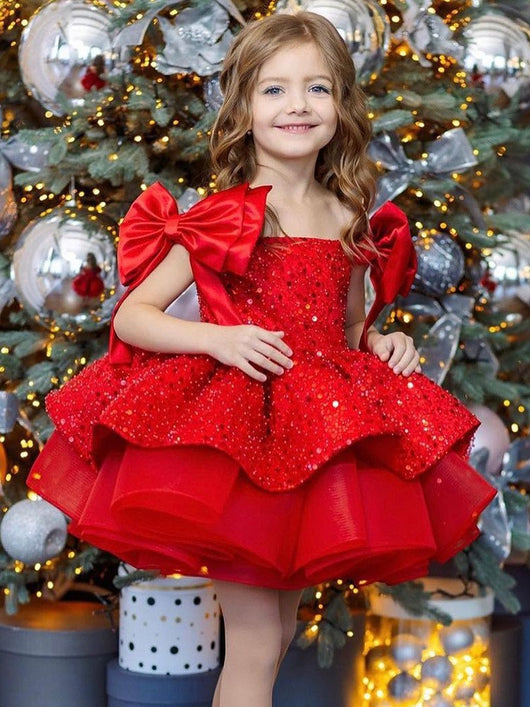 Vestido Princesa Niña Falda Tutú Rojo con Lentejuelas y Moño - Image 9