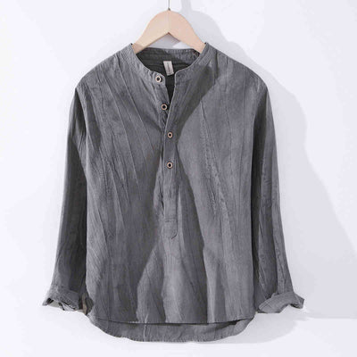 Camisa de Lino Manga Larga con Cuello Mao Estilo Retro - Image 3