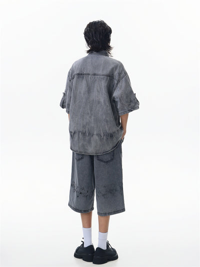 Conjunto de Camisa y Shorts Denim Retro Desgastado para Verano - Image 30