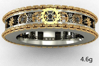 Anillos de Engranajes Tallados Plata Antigua para Hombre y Mujer