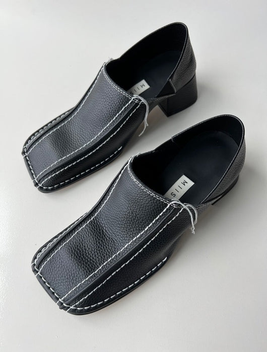 Zapato Retro Cuadrado Mujer Cuero Genuino Tacón Medio Grueso - Image 18