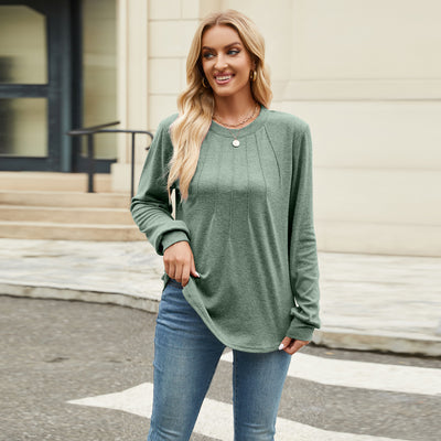 Camiseta Holgada de Cuello Redondo y Manga Larga para Mujer